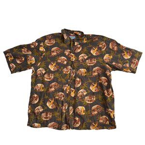 Joe Kealoha Reyn Spooner hawaiian shirt mens XL short sleeve brown hut palm